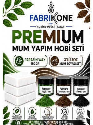 Fabrikone Premium Mum Yapım Hobi Seti - Parafin Wax 250 gr - 3'lü Toz Mum Boyası Seti - Yeşil, Kahverengi, Siyah BKFABPW2503YKHS
