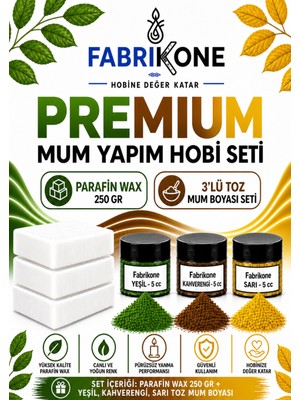 Fabrikone Premium Mum Yapım Hobi Seti - Parafin Wax 250 gr - 3'lü Toz Mum Boyası Seti - Yeşil, Kahverengi, Sarı BKFABPW2503YKHSR