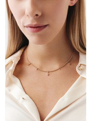 Goldium Jewellery Özel Tasarım Oval Taş Deetay Yarım Kolye