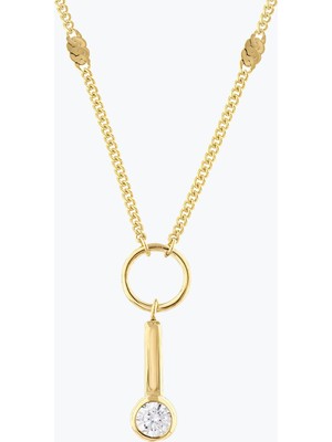 Goldium Jewellery Yuvarlak Taşlı Çubuklu Aynalı Zincir Halkalı Kolye