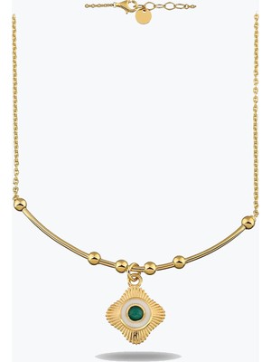 Goldium Jewellery Yuvarlak Mavi Taşlı Etnik Madalyon Tel Kolye