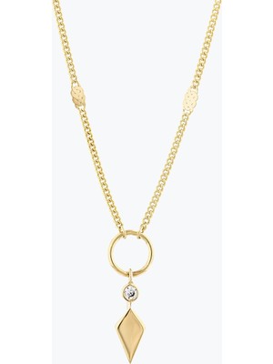 Goldium Jewellery Kare Taşlı Kısa Üçgenli Aynalı Zincir Halkalı Kolye