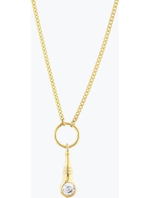Goldium Jewellery Taşlı Çizgili Konik Ince Gurmet Zincir Halkalı Kolye