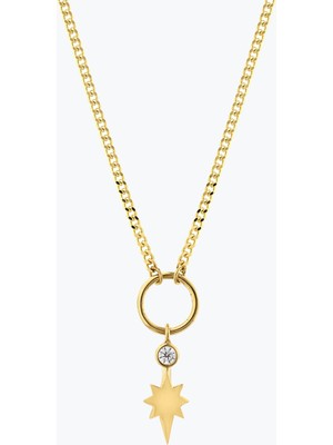 Goldium Jewellery Minimal Taşlı Kutup Yıldızı Ince Gurmet Zincir Halkalı Kolye