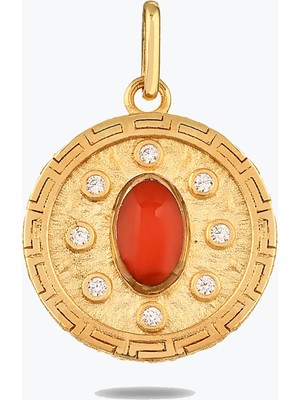 Goldium Jewellery Kırmızı Taşlı Madalyon Kolye Charm