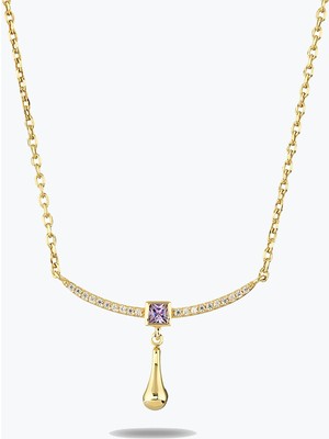 Goldium Jewellery Altın Mor Taşlı Tasarım Kolye
