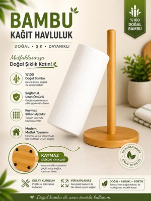 Tunay Bambu Yuvarlak Kağıt Havluluk Kaymaz Tabanlı Doğal Ahşap Mutfak Havlu Standı