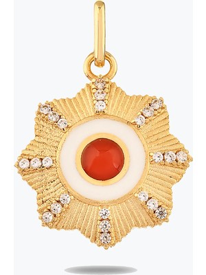 Goldium Jewellery Kırmızı Taşlı Çiçek Madalyon Kolye Charm