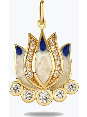 Goldium Jewellery Lacıvert Lotus Kolye Charm