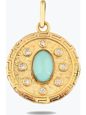 Goldium Jewellery Açık Mavi Madalyon Kolye Charm