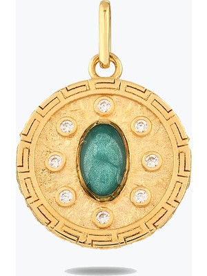 Goldium Jewellery Yeşil Taşlı Madalyon Kolye Charm