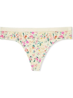 Pink Tossed Çiçek Dantelli Tanga - Beyaz Çiçek Desenli