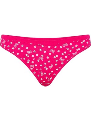 Pink Seamless Derin Bacak Kesim Tanga - Fuşya Baskılı