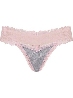 Pink Wink Dantel Detaylı Tanga - Kırçıllı Gri Pembe
