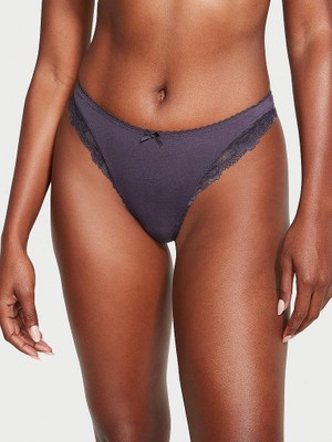 Victoria's Secret Dantelli Esnek Pamuklu Derin Bacak Kesim Scoop Tanga - Antrasit