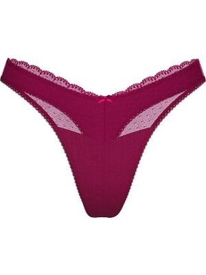 Victoria's Secret Dantelli Pointelle Derin Bacak Kesim Scoop Tanga - Bordo