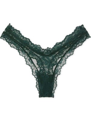 Very Sexy Gül Dantelli Derin Bacak Kesim Tanga - Botanik Yeşil