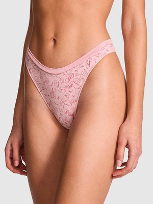 Pink Seamless Derin Bacak Kesim Tanga - Baskılı Pembe