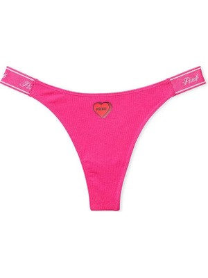 Pink Logolu Pamuklu Scoop Tanga - Pembe Kalp Baskılı