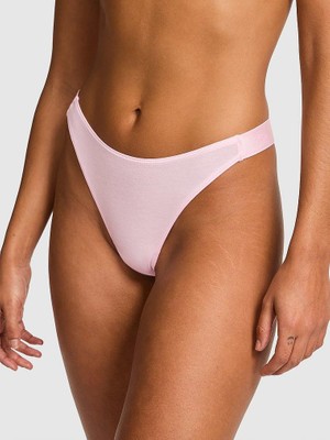 Pink Logolu Pamuklu Derin Bacak Kesim Tanga - Pembe Lale
