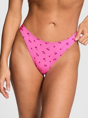 Pink Logolu Pamuklu Derin Bacak Kesim Tanga - (Tek Renk)