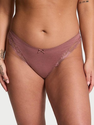 Victoria's Secret Dantelli Esnek Pamuklu Derin Bacak Kesim Scoop Tanga - Vintage Gül