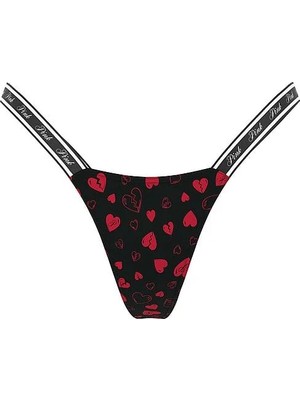 Pink Pamuklu Derin Bacak Kesim Logolu Mikro Tanga - (Tek Renk)