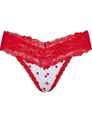 Pink Wink Dantel Detaylı Tanga - Kırmızı Beyaz Çilekli