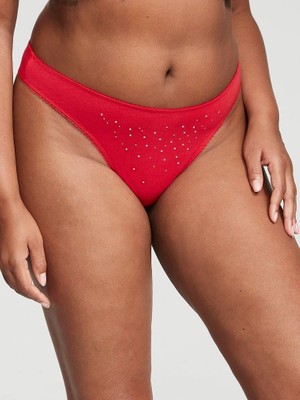 Victoria's Secret Dantel Detaylı Pamuk Derin Bacak Kesim Tanga Külot - Ruj Kırmızısı
