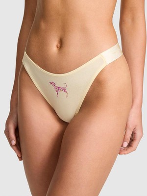 Pink Logolu Pamuklu Derin Bacak Kesim Tanga - Sarı