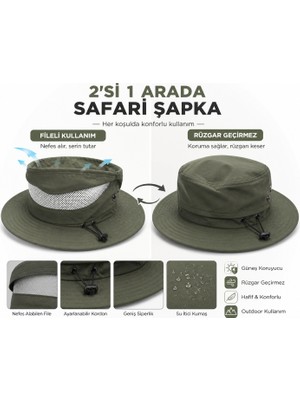 Reva Unisex Safari Şapka – Rüzgar Geçirmez & File Detaylı Çok Amaçlı Şapka
