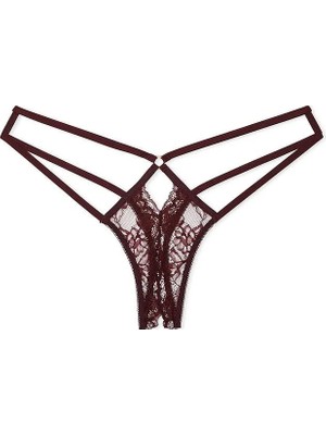 Very Sexy Gül Dantelli Crotchless Tanga - (Tek Renk)