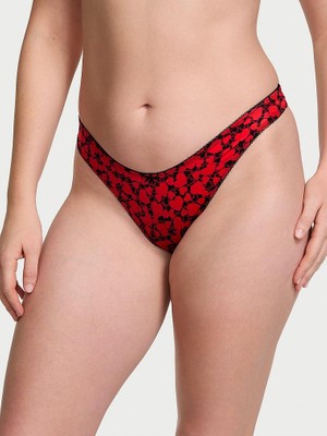 Very Sexy Pürüzsüz Derin Bacak Kesim Tanga - Siyah Kırmızı Kalpler