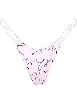 Pink Logo Detaylı Pamuklu Mikro Tanga - Pembe Laleler