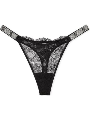 Very Sexy Işıltılı Askılı Dantelli Tanga - (Tek Renk)