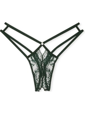 Very Sexy Gül Dantelli Crotchless Tanga - (Tek Renk)