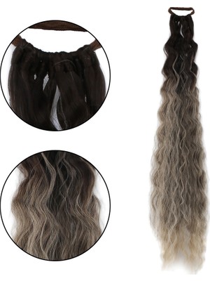 Kaia Life Lastik Tokalı At Kuyruğu Kabarık Afro Daalı / Küllü Kumral / Beyaz Platin Ombre