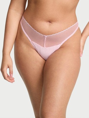 Victoria's Secret Dantelli Pointelle Derin Bacak Kesim Scoop Tanga - Açık Pembe