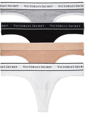 Victoria's Secret 4'lü Logolu Pamuklu Tanga - Buzlu Kahve