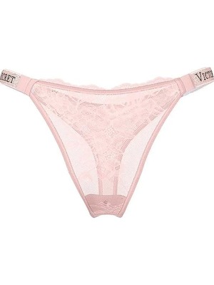 Very Sexy Işıltılı Askılı Gül Dantelli Külot - Melek Pembesi