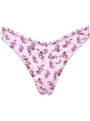 Pink Pamuklu Yandan Bağlamalı Tanga - Çiçekli Krem
