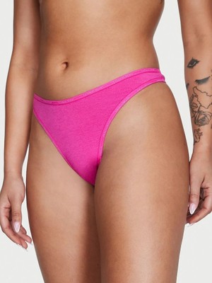 Victoria's Secret Mini Logolu Pamuklu Derin Bacak Kesim Tanga - Fuşya Çılgınlığı