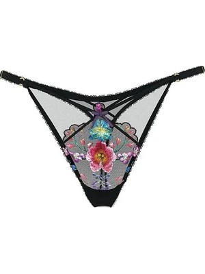 Very Sexy Çiçek Işlemeli Derin Bacak Kesimli Ayarlanabilir Tanga - (Tek Renk)