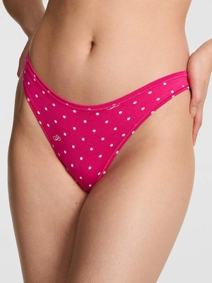 Pink Pamuklu Derin Bacak Kesim Tanga - Pembe Puantiyeli
