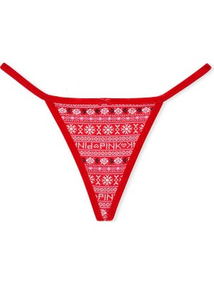 Pink Kadife Kenarlı Pamuklu V-String Külot - Parlak Kırmızı