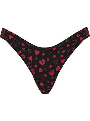 Pink Logolu Pamuklu Derin Bacak Kesim Tanga - (Tek Renk)