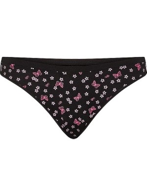 Pink Seamless Derin Bacak Kesim Tanga - Siyah Baskılı