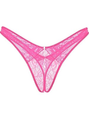 Very Sexy Gül Dantelli Derin Bacak Kesim Crotchless Tanga - (Tek Renk)