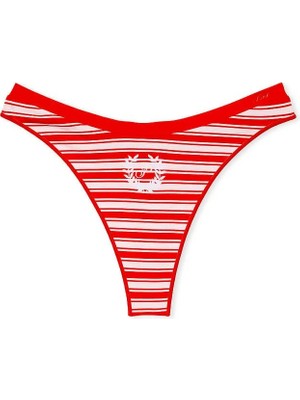 Pink Seamless Derin Bacak Kesim Tanga - Kırmızı Çizgili