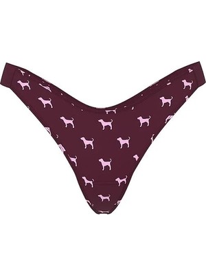 Pink Logolu Pamuklu Derin Bacak Kesim Tanga - (Tek Renk)